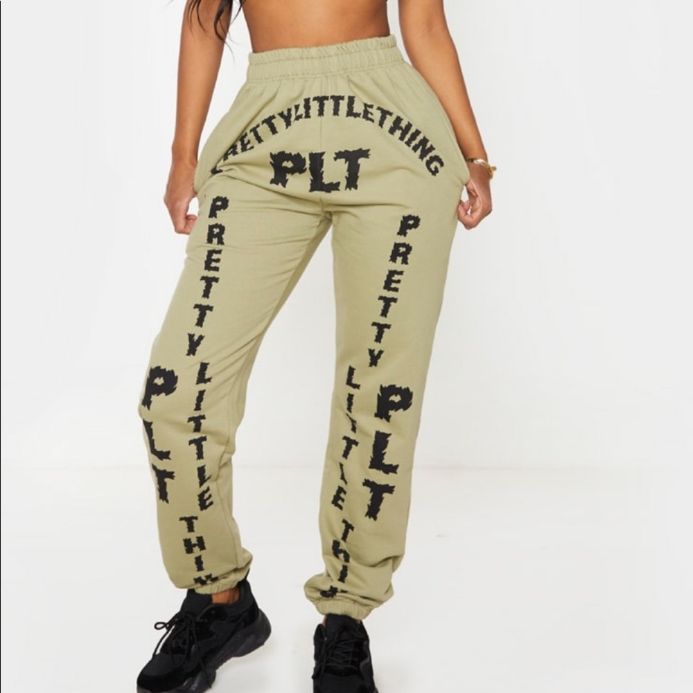 PLT Shape Sage Green Slogan Joggers